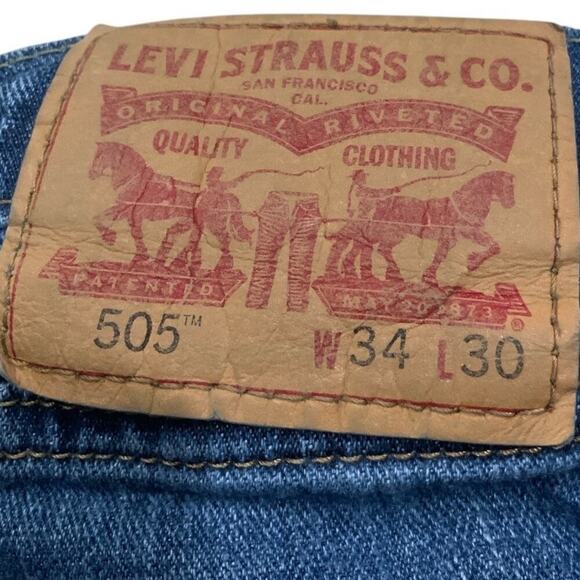 Levi's 505 Jeans Mens Size 34X30 Straight Relaxed Fit Whiskers Medium Wash Denim - Picture 10 of 10